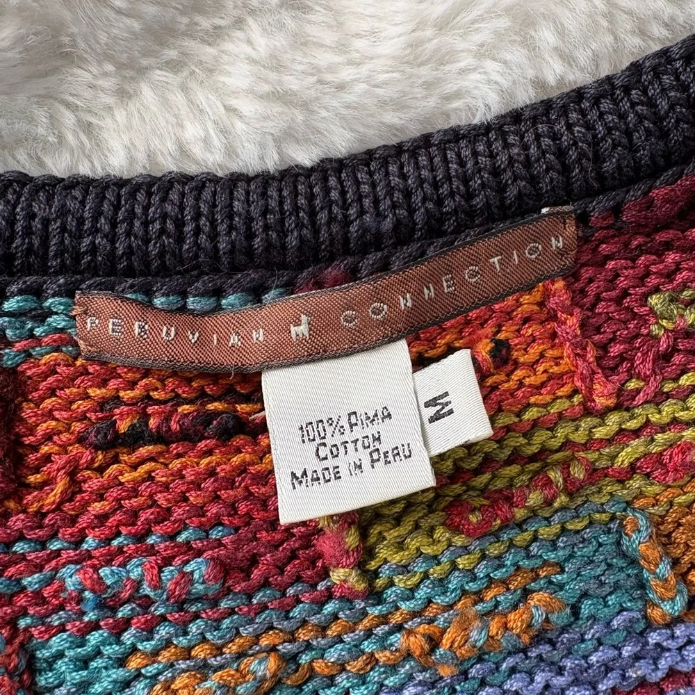 Peruvian Connection Pima Cotton Colorful Abstract Knit Button Cardigan, Sz Med - Picture 8 of 9